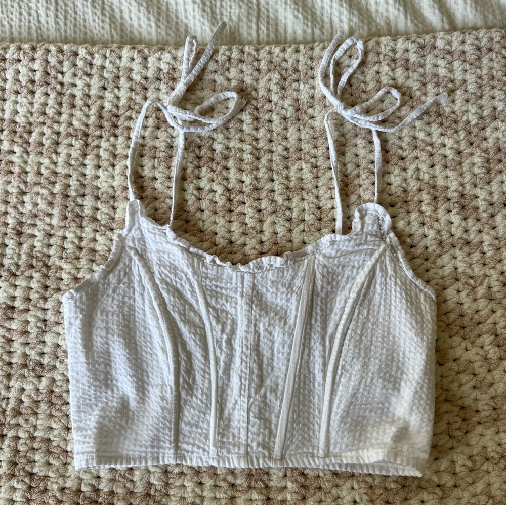 White Textured Crop Top